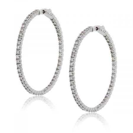 14k White Gold 5ctw Diamond Inside Out Extra Large Hoop Earrings
