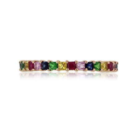 14k Rose Gold 0.92ctw Multicolor Gemstone Narrow Stackable Band