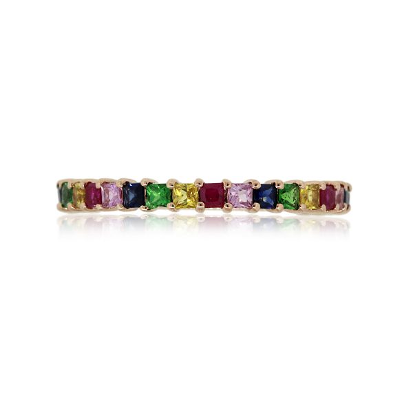 14k Rose Gold 0.92ctw Multicolor Gemstone Narrow Stackable Band