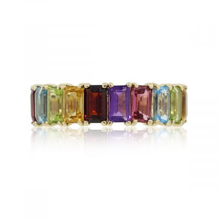 14k Yellow Gold 4.48ctw Multi Color Emerald Cut Gemstone Band
