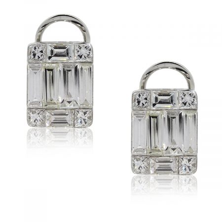 18k White Gold 1.46ct Baguette Cut Diamond Mosaic Earrings