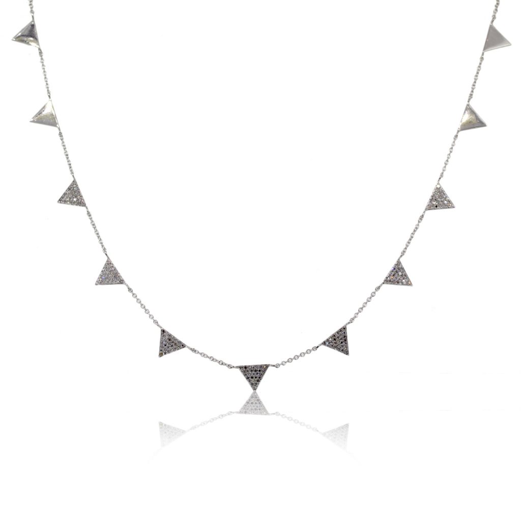 14k White Gold 0.43ctw Diamond Triangle Pave Necklace