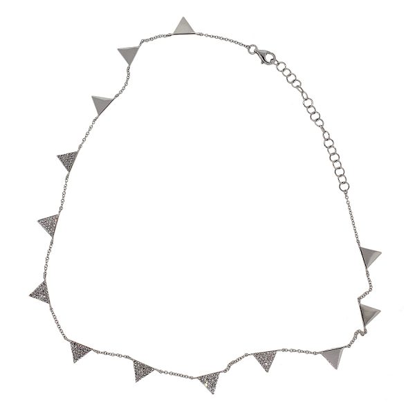 14k White Gold 0.43ctw Diamond Triangle Pave Necklace