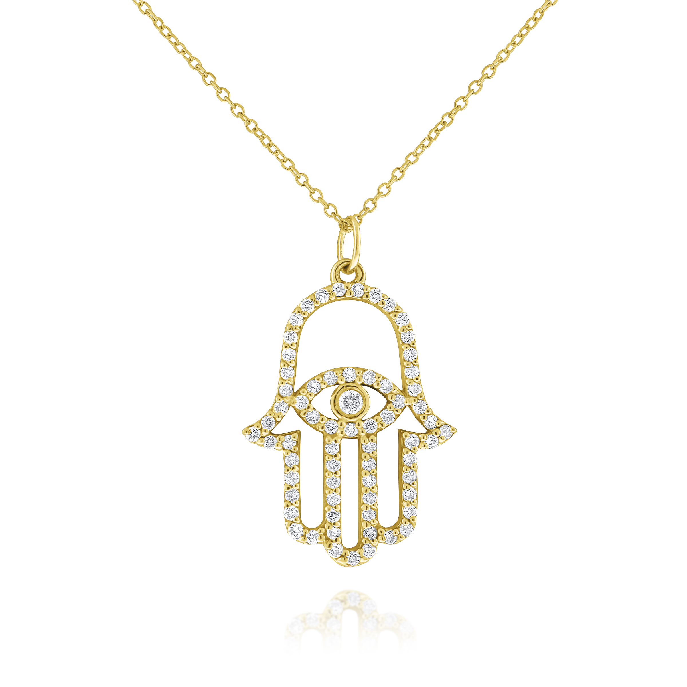 KC Designs 14k Yellow Gold 0.36ctw Diamond Hamsa Pendant Chain Necklace