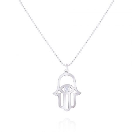 KC Designs 14k White Gold 0.03ct Diamond Hamsa Pendant Bead Chain Necklace