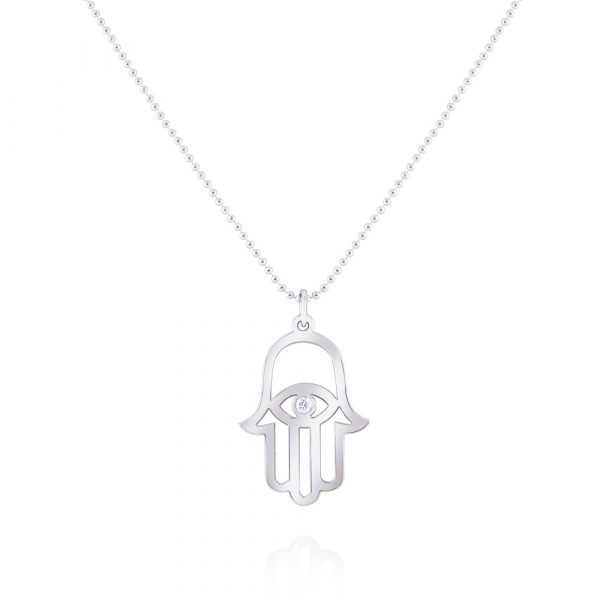 KC Designs 14k White Gold 0.03ct Diamond Hamsa Pendant Bead Chain Necklace