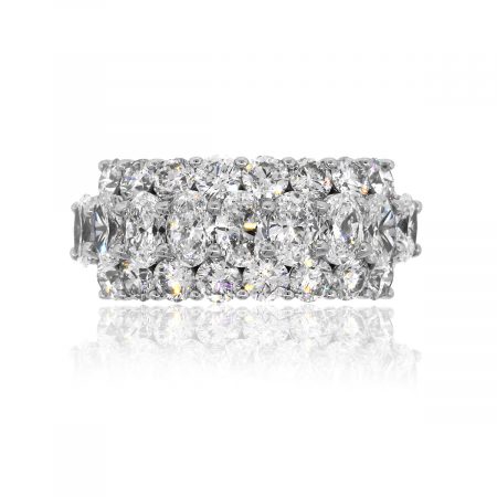 18k White Gold 4.34ctw Oval & Round Diamond Three Row Ring