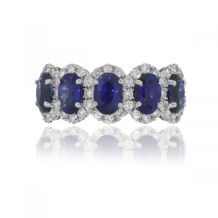 18k White Gold 3ct Oval Sapphire With Diamond Halo Band