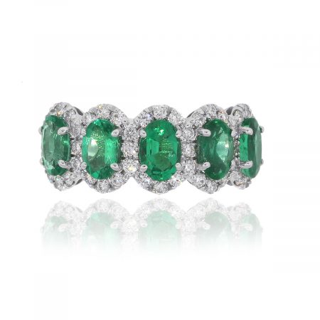 18k White Gold 2.01ct Oval Cut Emerald With Diamonds Ring