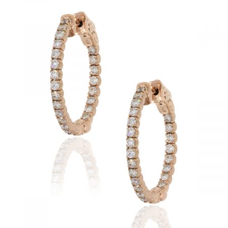 14k Rose Gold 1.19ctw Diamond Inside Out Hoops