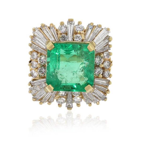 14k Yellow Gold 2.4ctw Diamond With Emerald Ballerina Ring