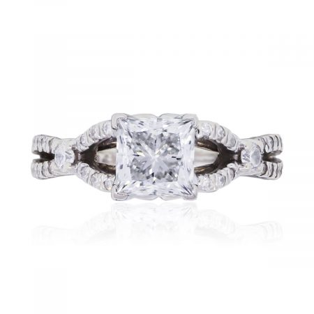 14k White Gold GIA Certified Princess Cut 1 Carat Diamond Engagement Ring