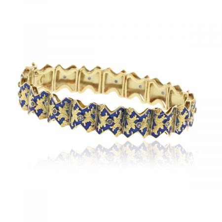 18k Yellow Gold Antique Style Bracelet With Blue Enamel