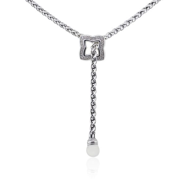David Yurman Sterling Silver Diamond Quatrefoil Lariat Necklace