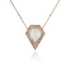 14k Rose Gold 2.41ct Rose Cut Pear Shape Diamond and 0.25ctw Diamond Shield Pendant on Chain