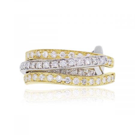 18k Two Tone Gold 0.75ctw Diamond Multi Row Crossover Band