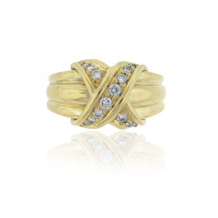 Tiffany & Co. 18k Yellow Gold Gradual Diamond "X" Ring