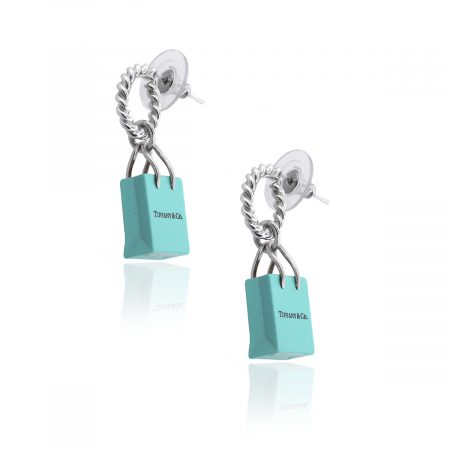 Tiffany & Co. Sterling Silver Custom Enamel Shopping Bag Earrings