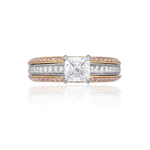 Simon G 18k Two Tone 0.90ct Radiant GIA Diamond Engagement Ring