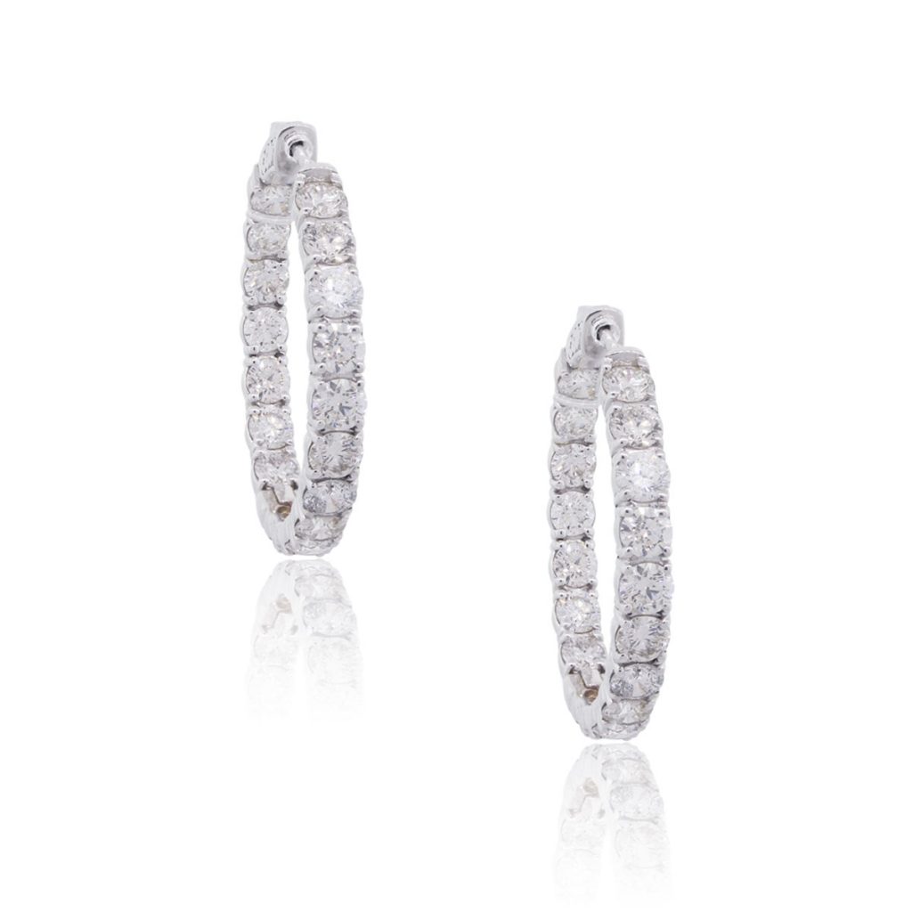 18k White Gold 6.93ctw Diamond Inside and Out Hoop Earrings