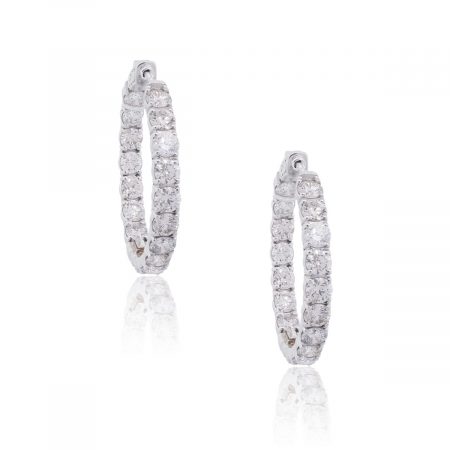 18k White Gold 6.93ctw Diamond Inside and Out Hoop Earrings