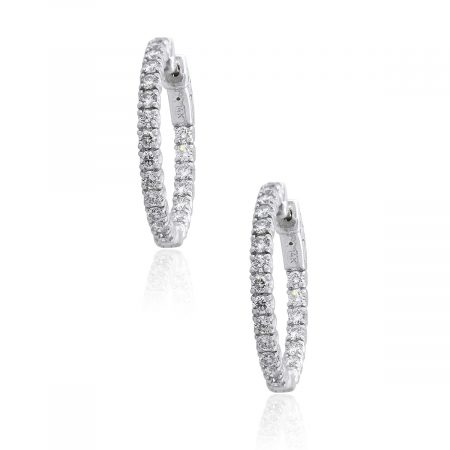14k White Gold 1.60ctw Round Diamond Inside Out Hoop Earrings
