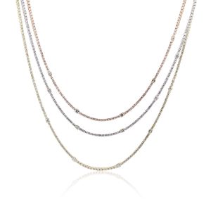 14k Tri Gold 15ctw Diamond Chain 3 Strand Tennis Necklace