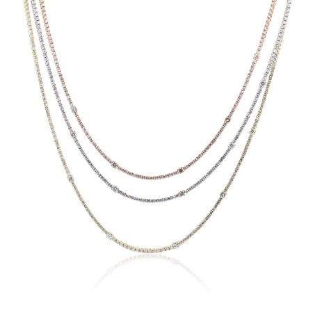 14k Tri Gold 15ctw Diamond Chain 3 Strand Tennis Necklace