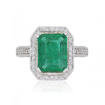 14k White Gold 4.16ct Emerald and 1.90ctw Diamond Pave Engagement Ring
