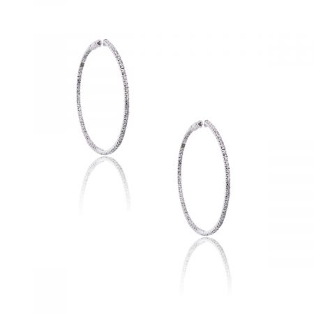 14k White Gold 3.08ctw Diamond Inside Out Hoop Earrings