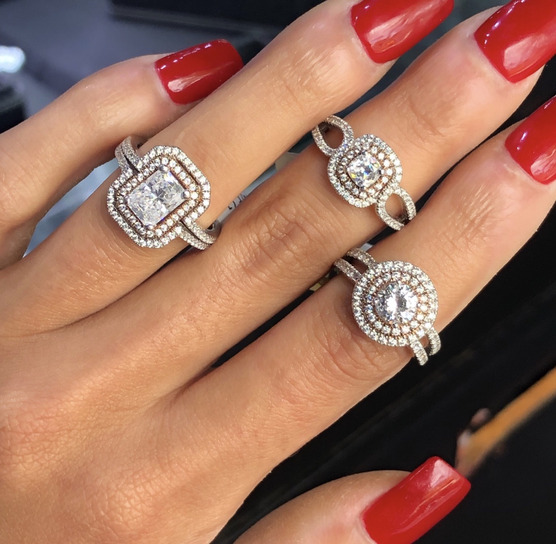 three double halo engagement rings A. Jaffe