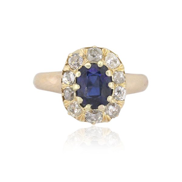 18k Yellow Gold 0.70ct Old Mine Cut Diamond Sapphire Ring