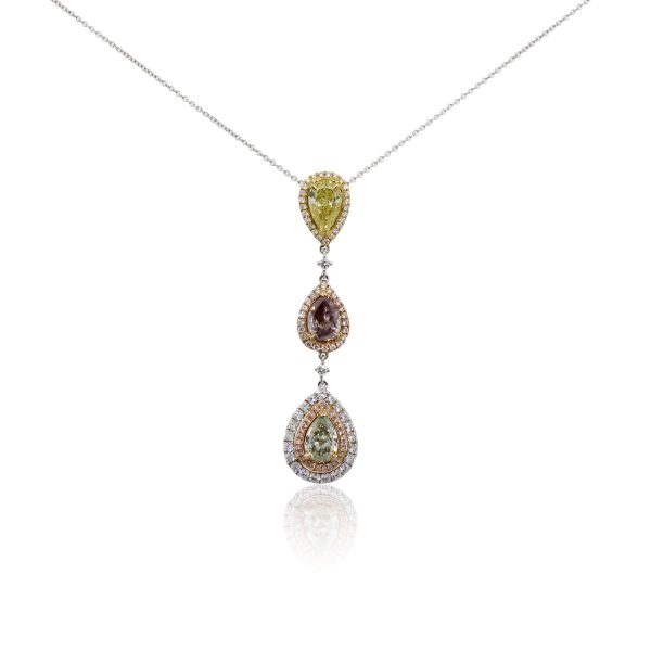 18k White and Rose Gold 3.82ctw Diamond Drop Pendant Necklace