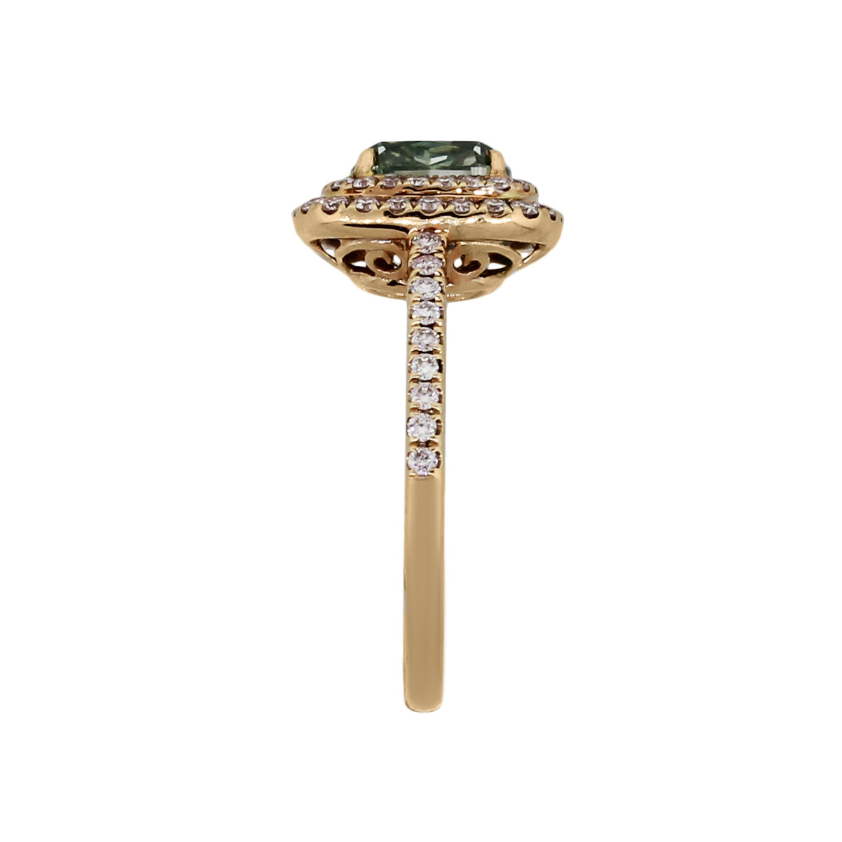 18k Rose Gold GIA Certified 1.81ct Fancy Gray-Yellowish Green Diamond Ring