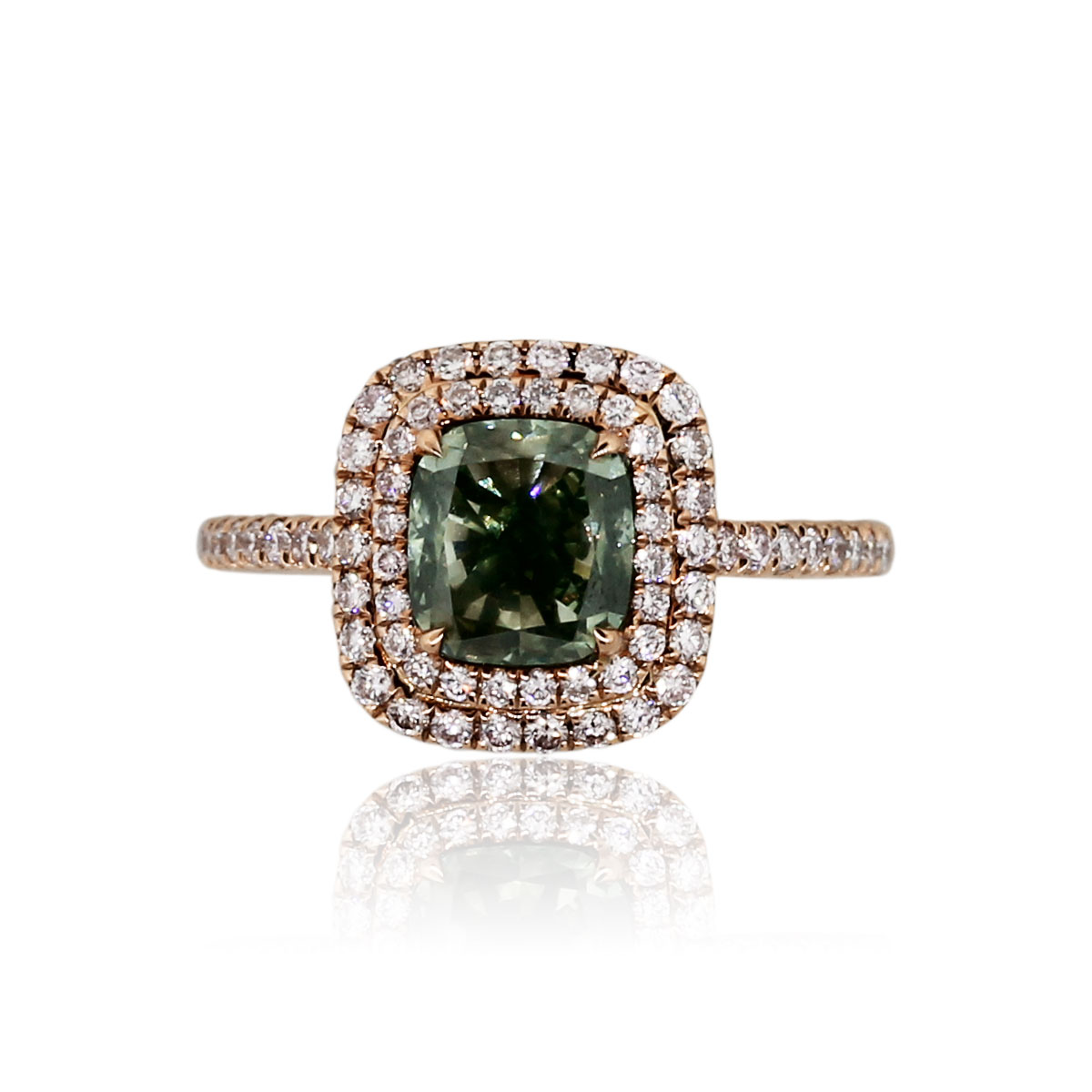 18k Rose Gold GIA Certified 1.81ct Fancy Gray-Yellowish Green Diamond Ring