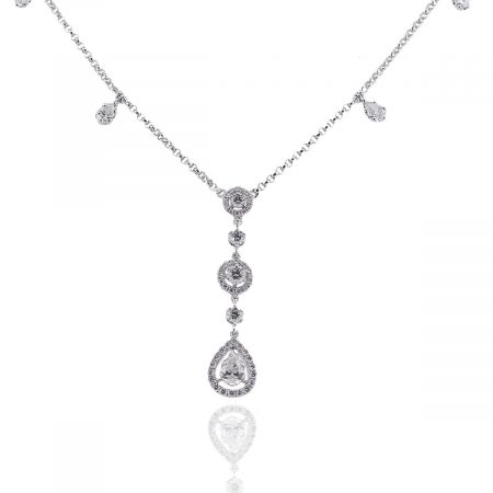 18k White Gold 1.4ctw Pear Shape Diamond Halo Drop Necklace