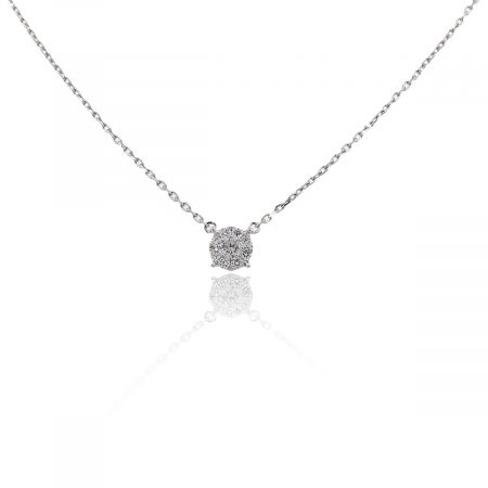 18k White Gold 0.29ctw Round Diamond Cluster Pendant On Chain