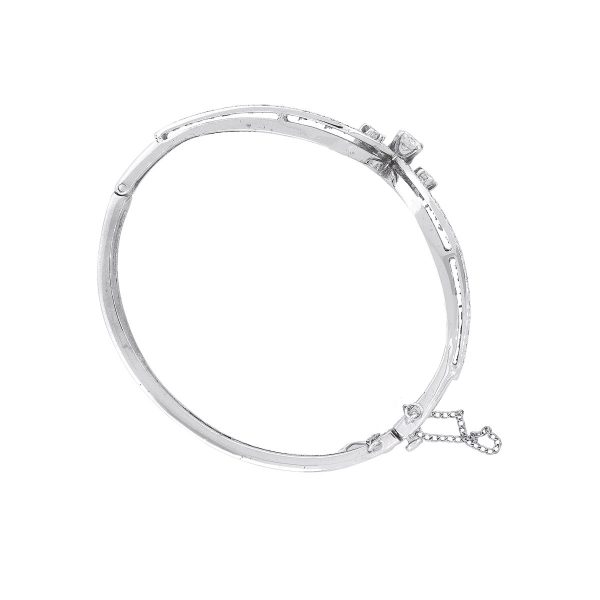 14k White Gold 1ctw Round Diamond Vintage Style Bangle