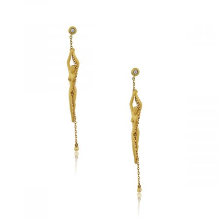 Carrera Y Carrera 18k Yellow Gold Bezel Set Diamond Nude Woman Dangle Earrings