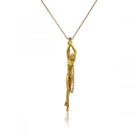 Carrera Y Carrera 18k Yellow Gold Bezel Set Diamond Nude Woman Pendant on Chain Necklace