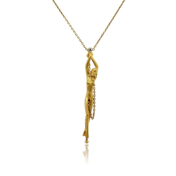Carrera Y Carrera 18k Yellow Gold Bezel Set Diamond Nude Woman Pendant on Chain Necklace
