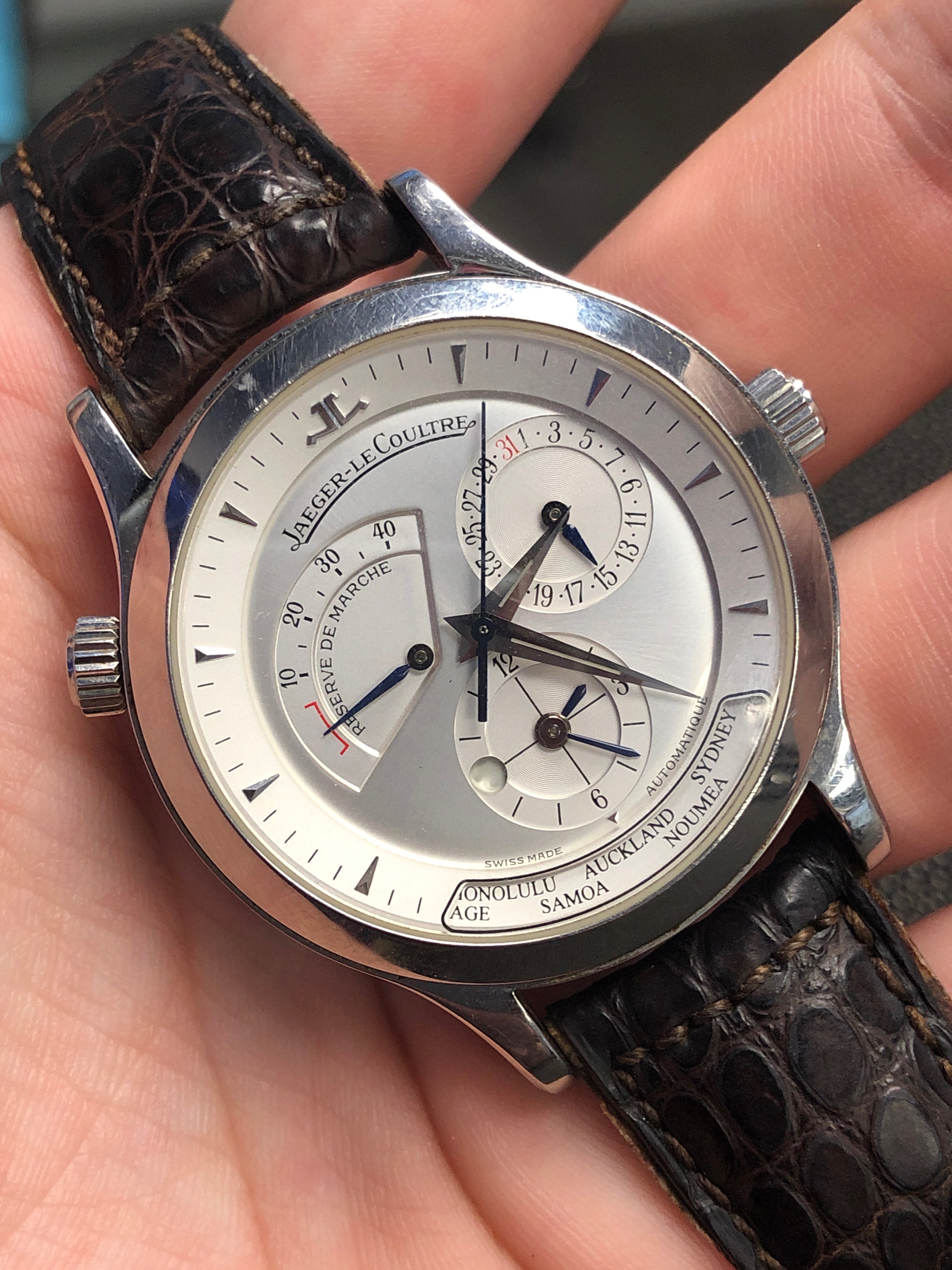 jaeger le coultre master geographic stainless steel watch