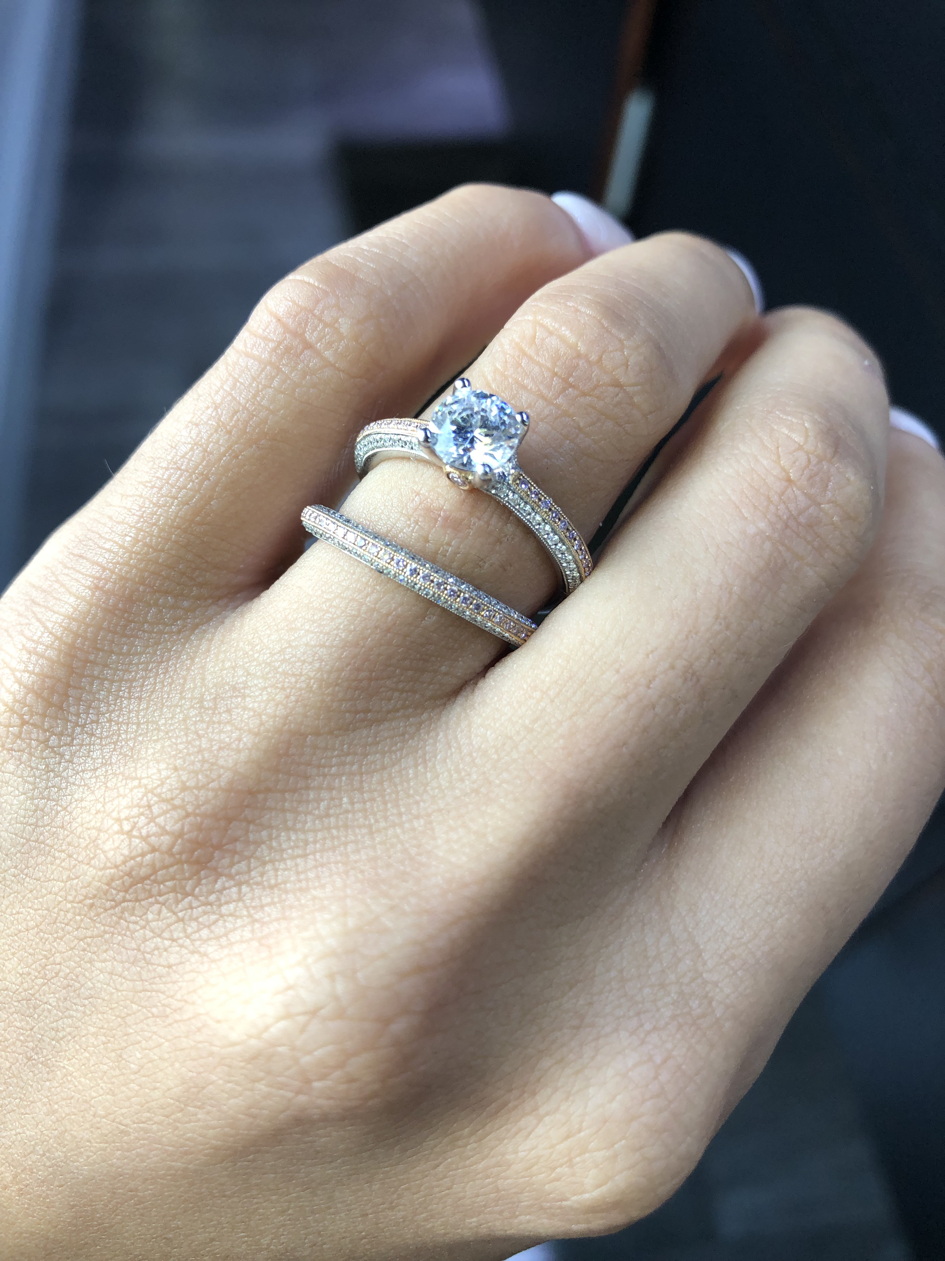 engagement vs wedding ring simon g set rose gold
