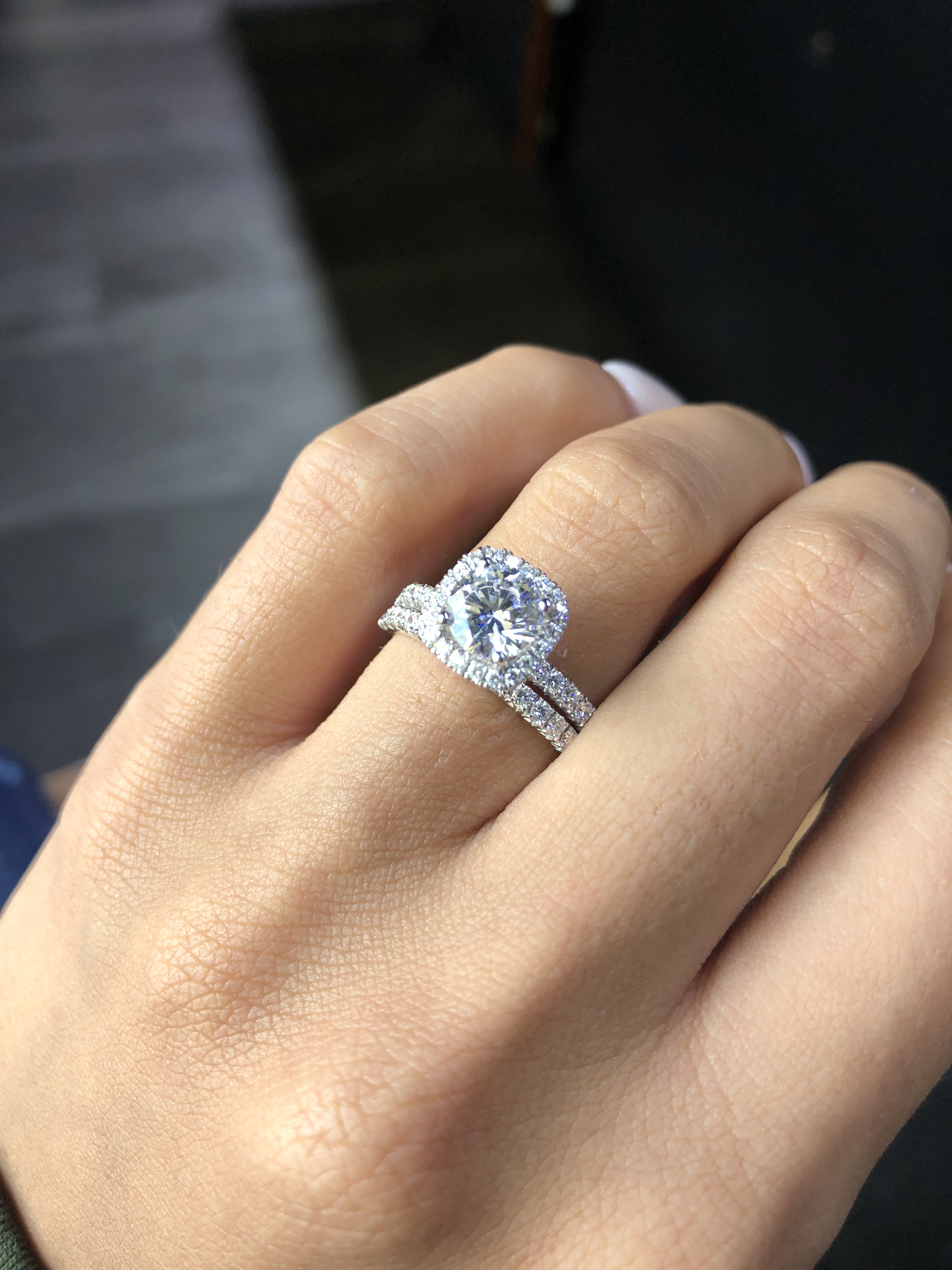 engagement vs wedding ring simon g set diamond halo