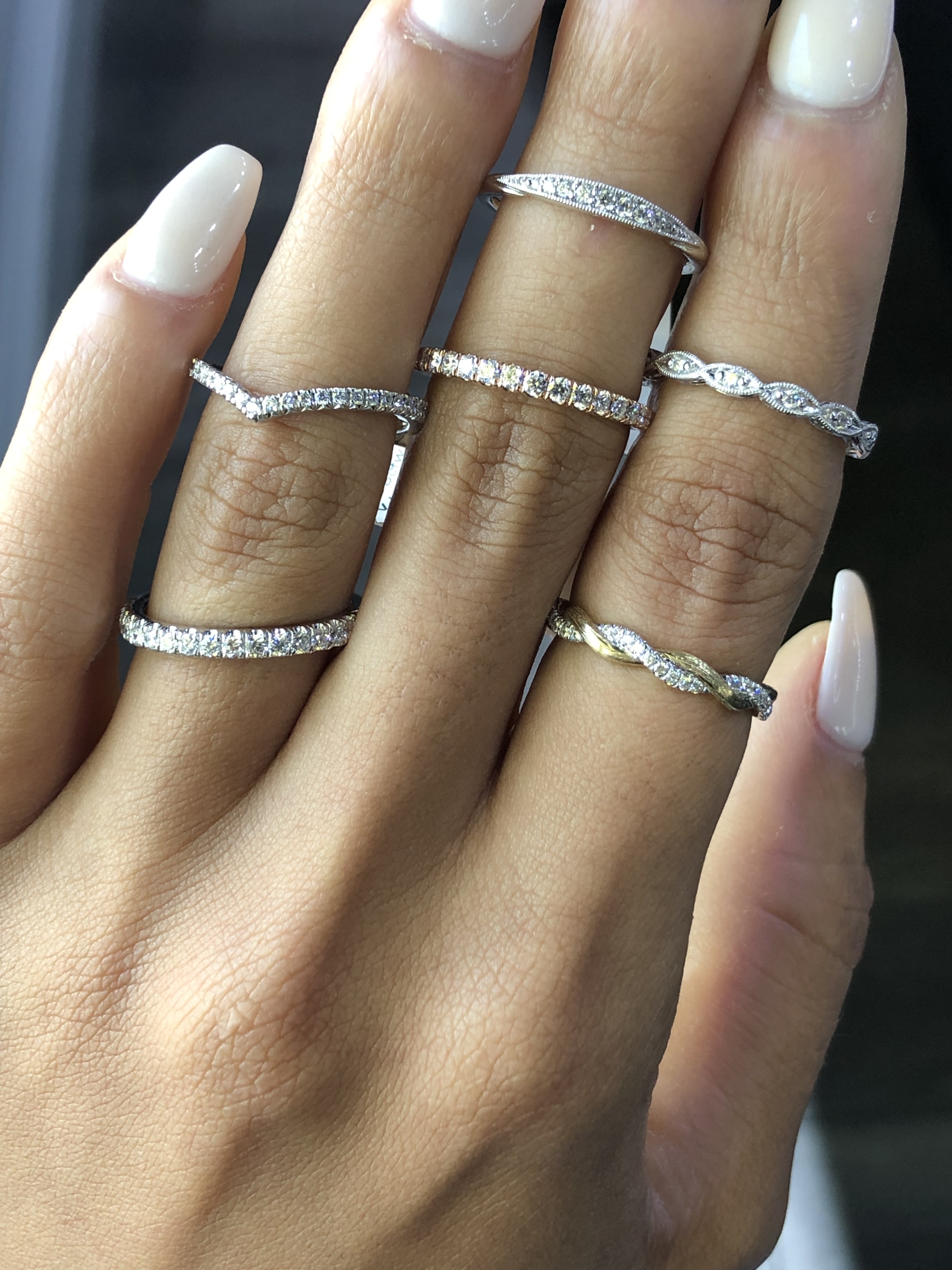 engagement vs wedding rings six diamond bands