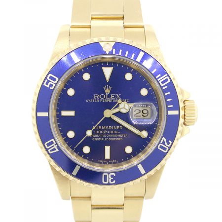 Rolex 16618 Submariner 18k Yellow Gold Blue Bezel And Dial Watch