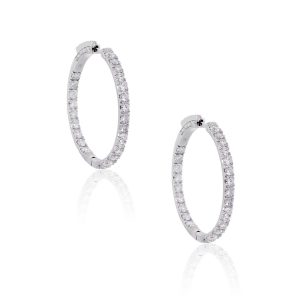 14k White Gold 2ctw Diamond Inside Out Hoop Earrings