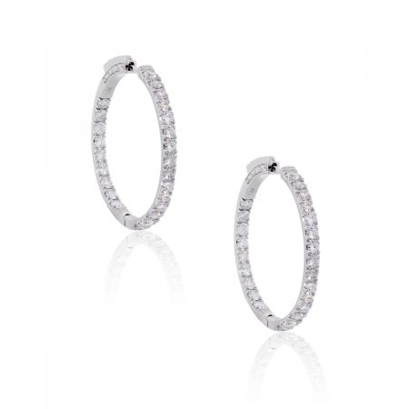 14k White Gold 2ctw Diamond Inside Out Hoop Earrings