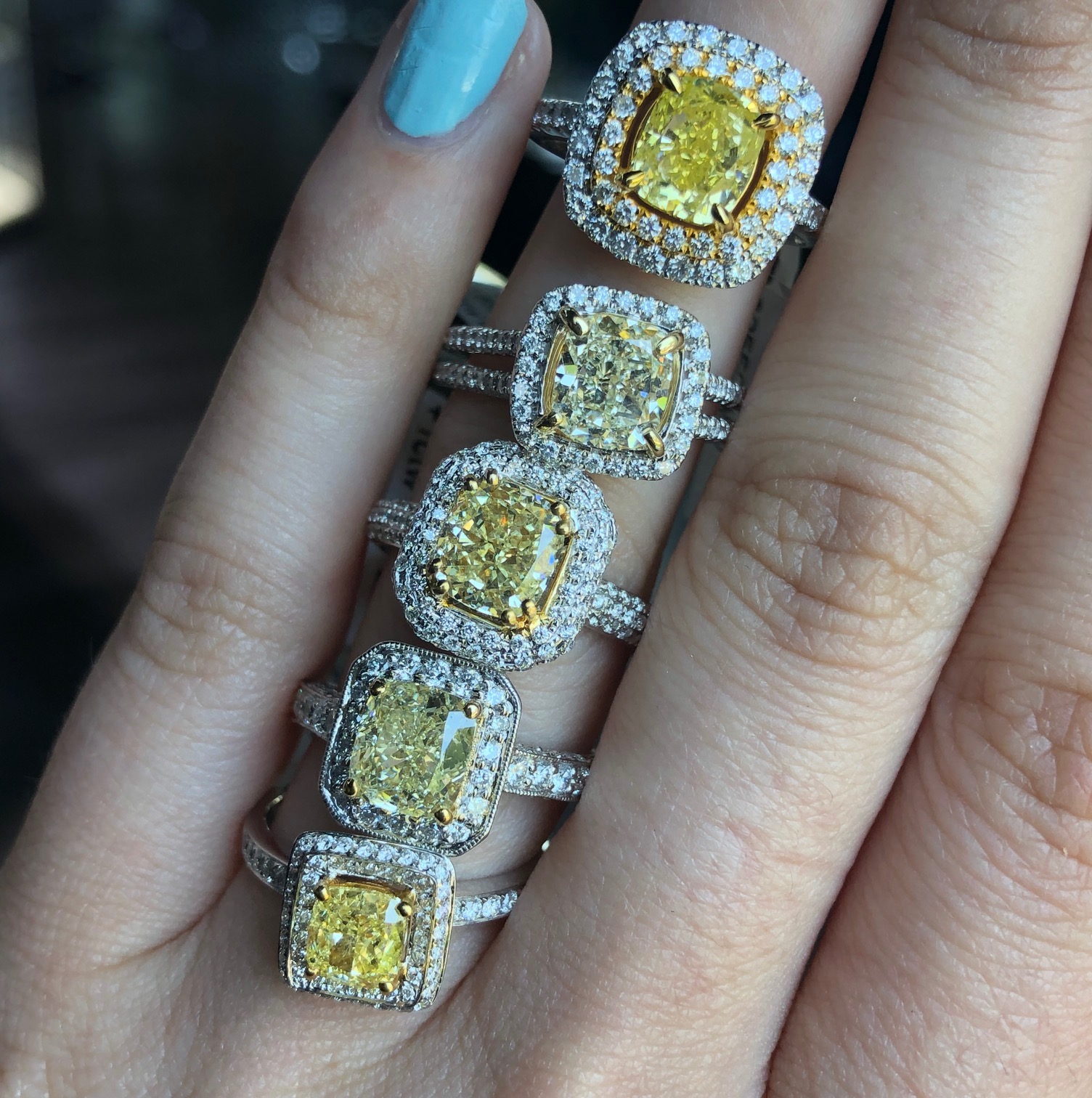 5 yellow diamond engagement rings with diamond halo 