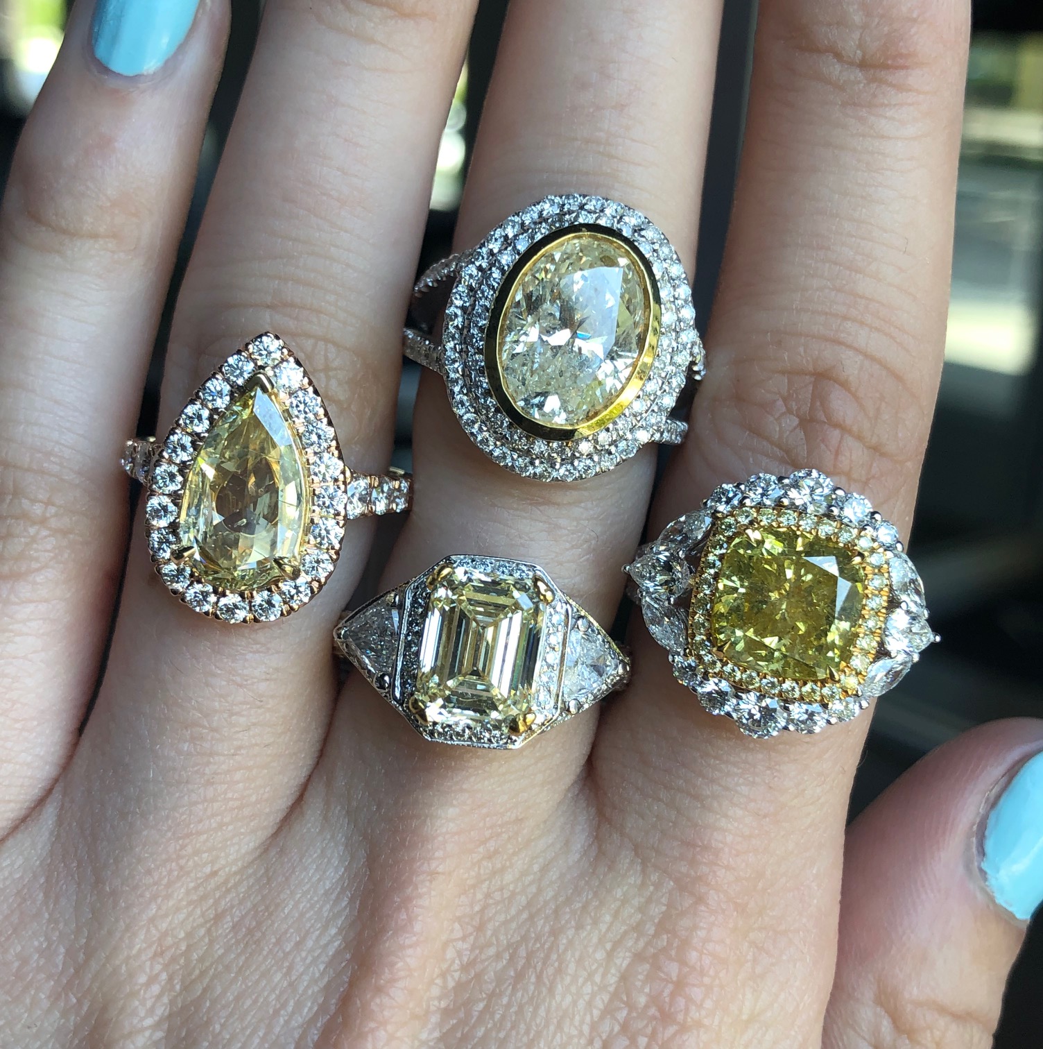 4 large yellow diamond engagement rings 